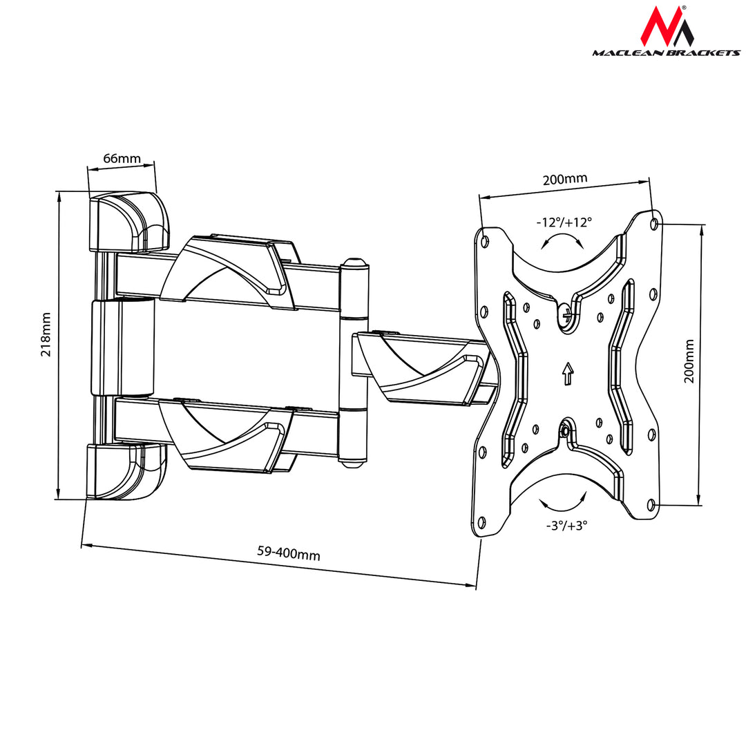 TV-ondersteuning 13-42” maximale belasting 25 kg Maclean MC-742