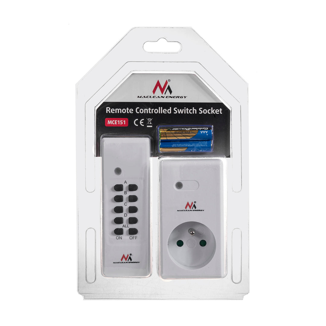 Op afstand bedienbaar stopcontact met afstandsbediening 230VAC 50Hz Maclean MCE151