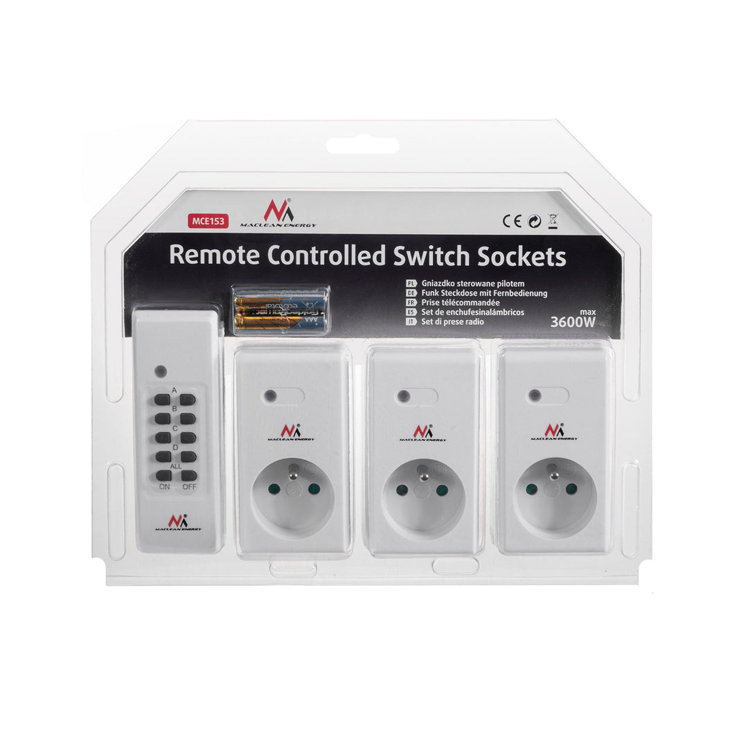 Op afstand bedienbaar stopcontact met afstandsbediening 230VAC 50Hz Maclean MCE151