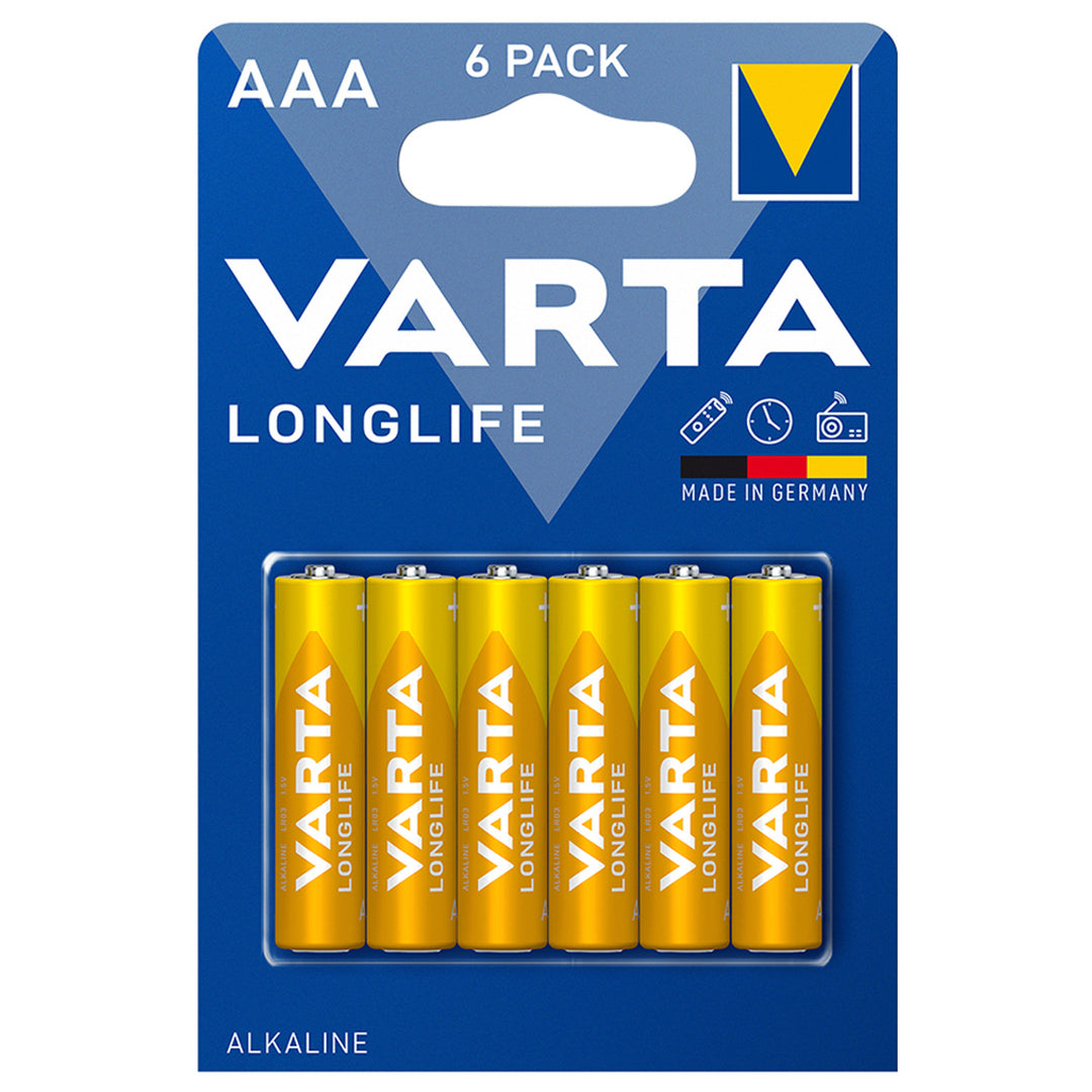 6 piles R-03 LR03 AAA 1,5 V alcalines Longlife Varta