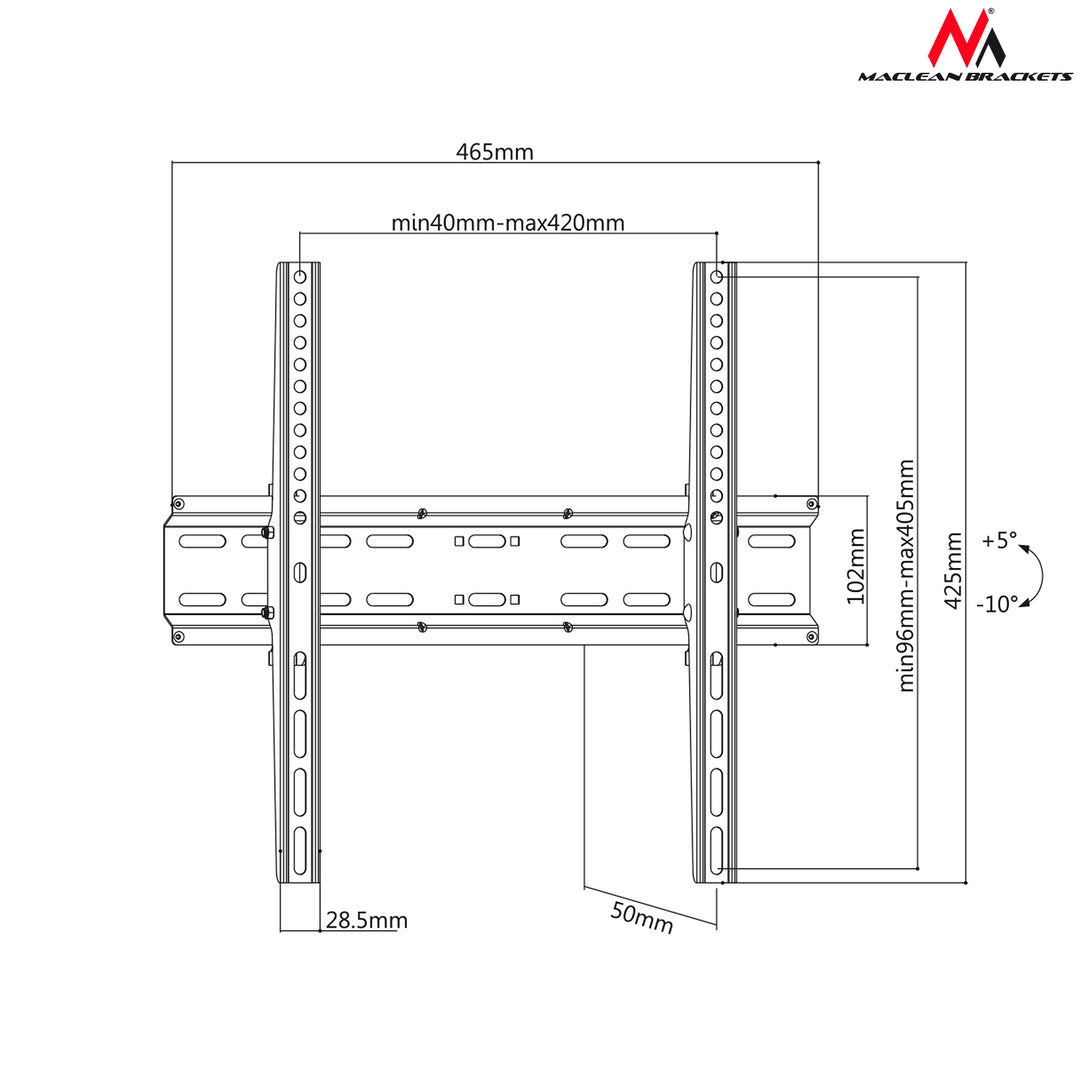 Muurbeugel voor TV of LCD LED Plasmamonitor 32-70" 35kg Maclean MC-748