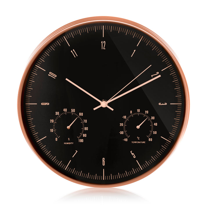 Horloge murale avec thermomètre et hygromètre 12" 30 cm couleur doré