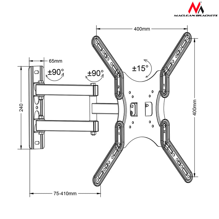 Muurbeugel voor 13-60" TV of scherm 30kg Maclean MC-759