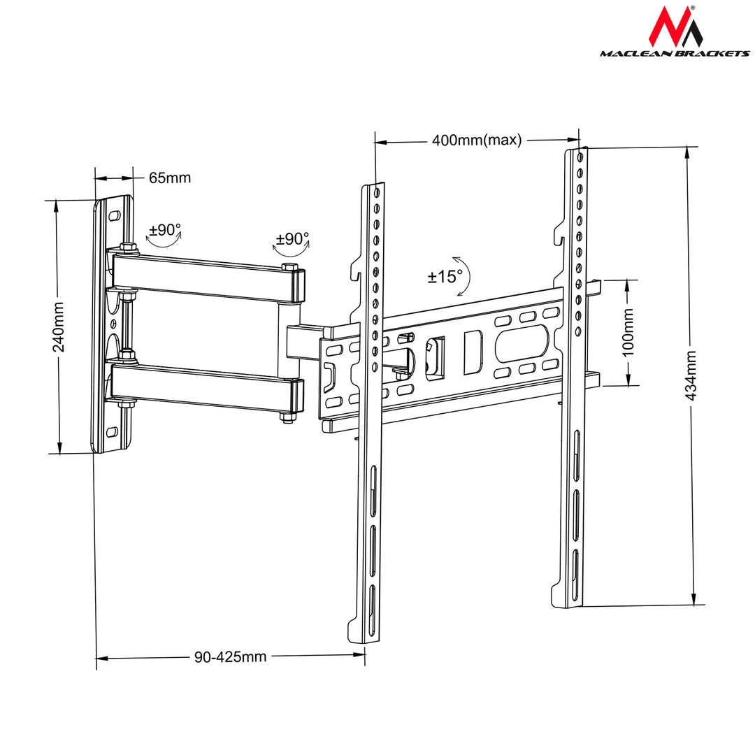 Muurbeugel voor LCD/LED TV 26-60" 30 kg Maclean MC-761