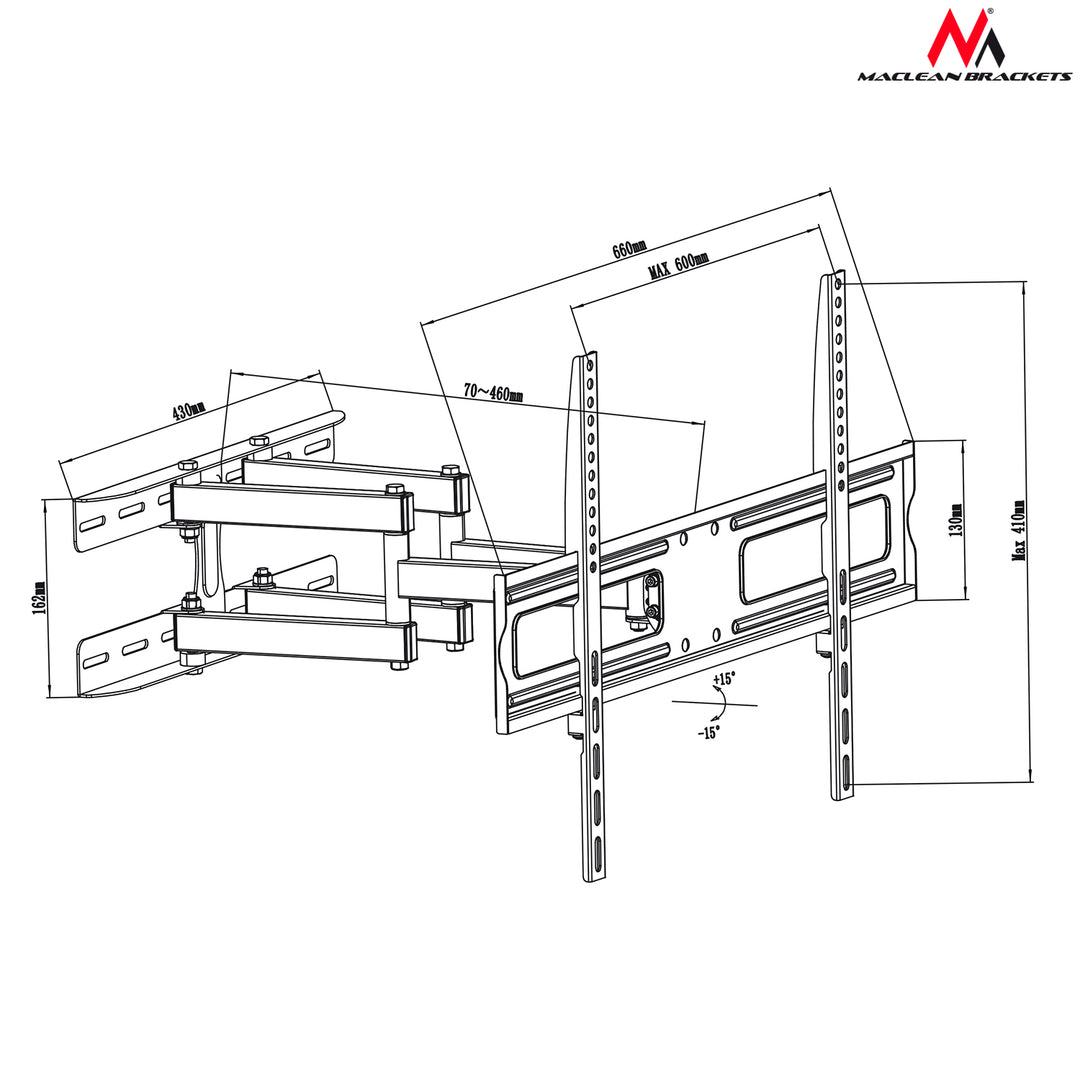 Support mural universel pour téléviseur ou écran 37-80" 30kg Maclean MC-762