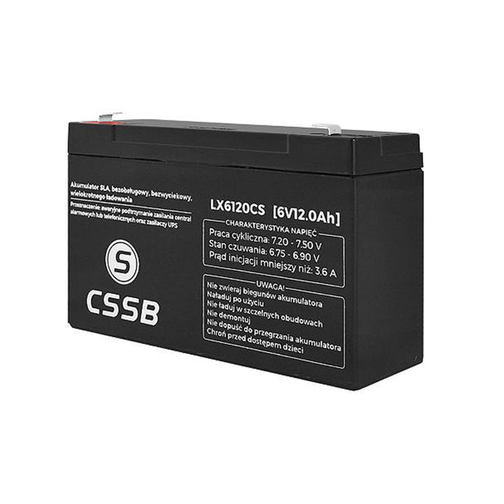 Batterie gel rechargeable 6V 12 Ah CSSB sans entretien et sans fuite