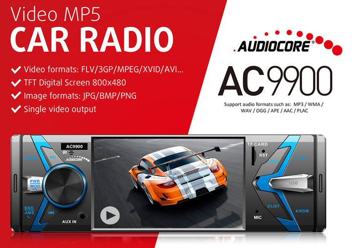 Autoradio Bluetooth avec télécommande 4x50W  FM AM MP3 / WMA / USB / SD / AUX 1 DIN Audiocore AC9900