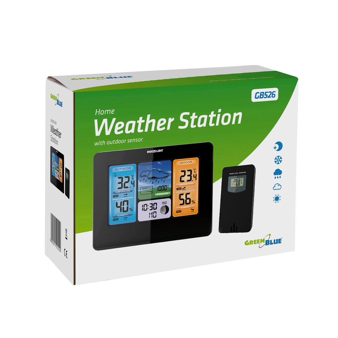 Station météo sans fil avec système DCF en couleur GreenBlue GB526