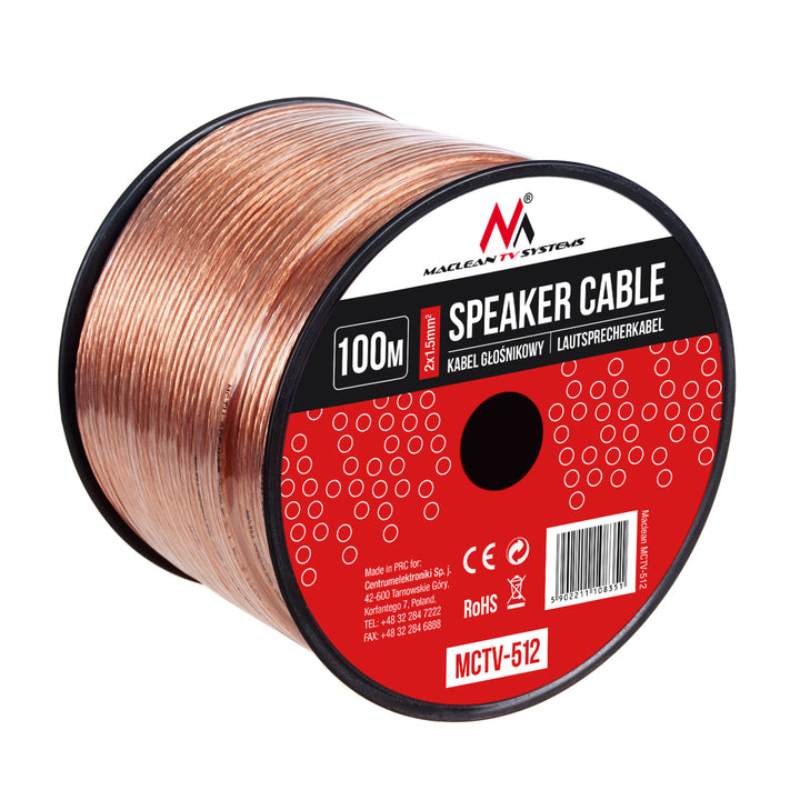 Luidsprekerkabel 2*1,5 mm 2 / 48*0,20CCA 3,5*7,0 mm 100 m 2x1,5 mm Maclean MCTV-512