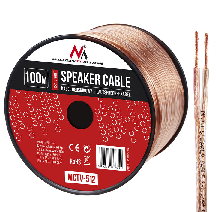 Luidsprekerkabel 2*1,5 mm 2 / 48*0,20CCA 3,5*7,0 mm 100 m 2x1,5 mm Maclean MCTV-512