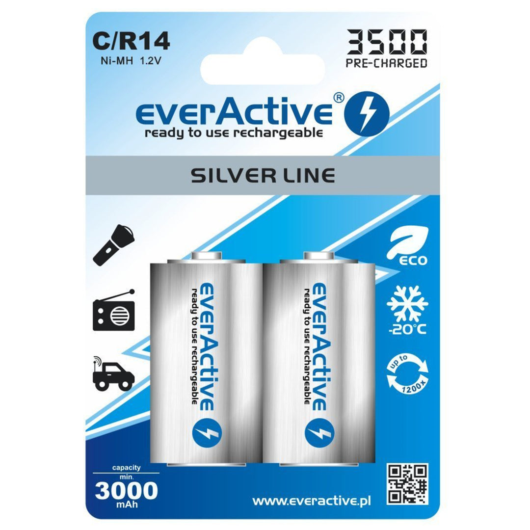 2x Piles batterie EverActive R14 / C 3500mAh Ready to Use