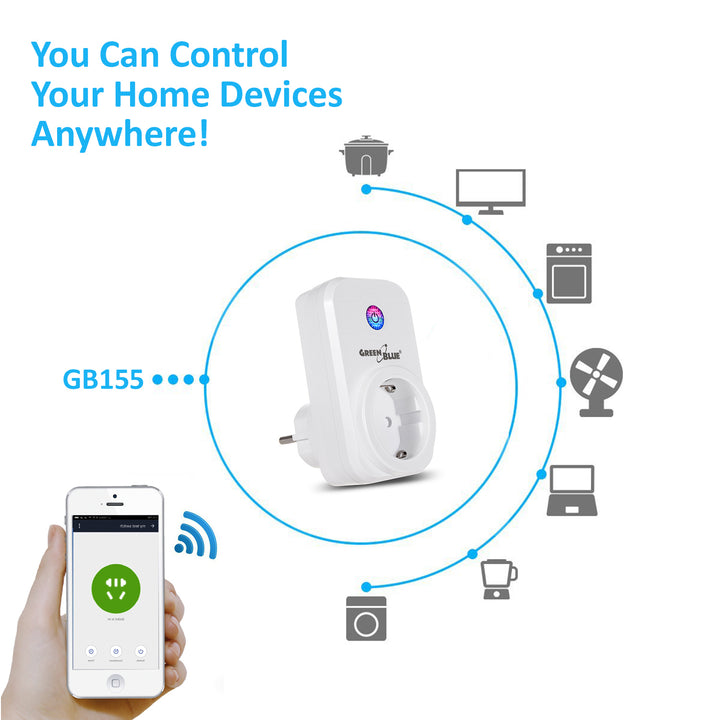 Smart WiFi afstandsbediening stopcontact Duits type 2300W GreenBlue GB155G