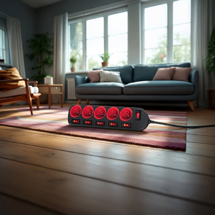 Multiprise Maclean, rallonge 5 prises, avec interrupteurs, 250VAC/10A, 1.5m, MCE204