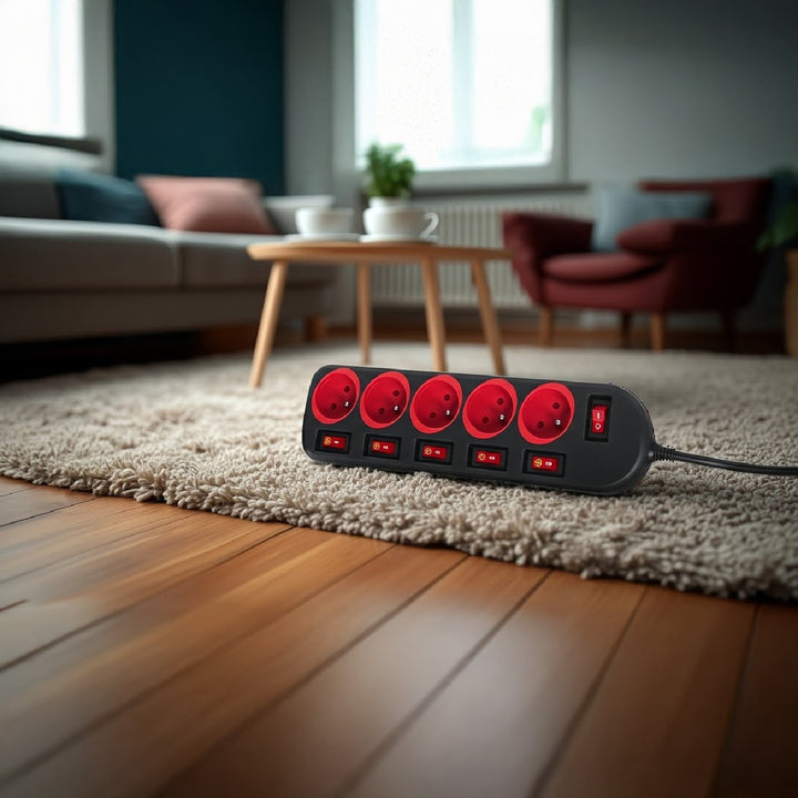 Multiprise Maclean, rallonge 5 prises, avec interrupteurs, 250VAC/10A, 1.5m, MCE204