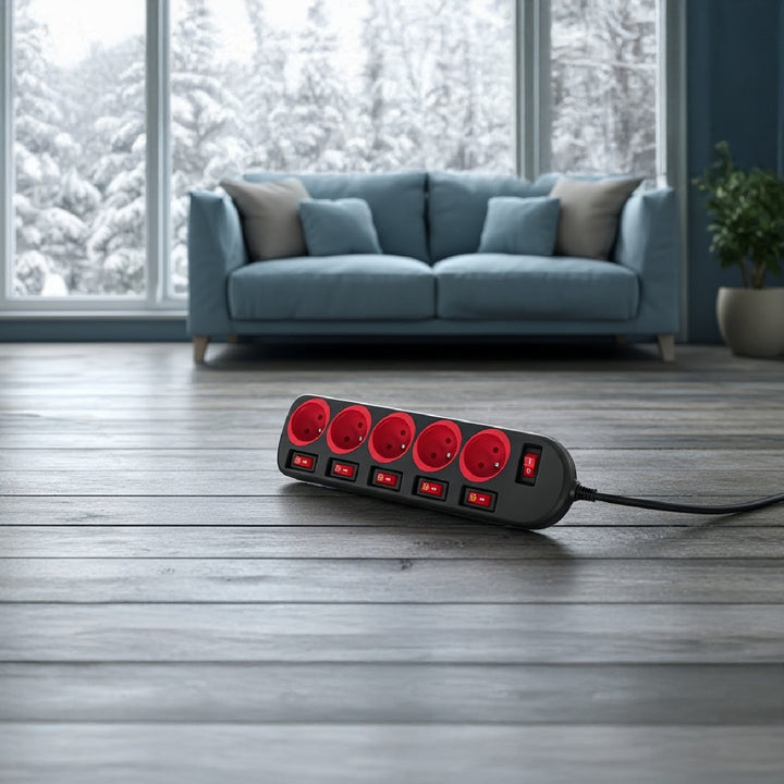 Multiprise Maclean, rallonge 5 prises, avec interrupteurs, 250VAC/10A, 1.5m, MCE204