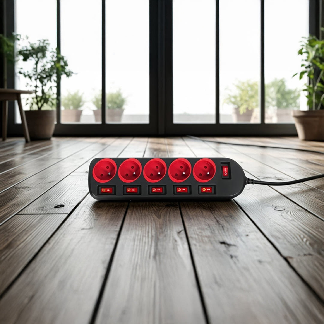 Multiprise Maclean, rallonge 5 prises, avec interrupteurs, 250VAC/10A, 1.5m, MCE204