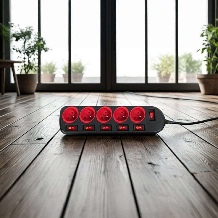 Multiprise Maclean, rallonge 5 prises, avec interrupteurs, 250VAC/10A, 1.5m, MCE204