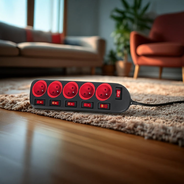 Multiprise Maclean, rallonge 5 prises, avec interrupteurs, 250VAC/10A, 1.5m, MCE204