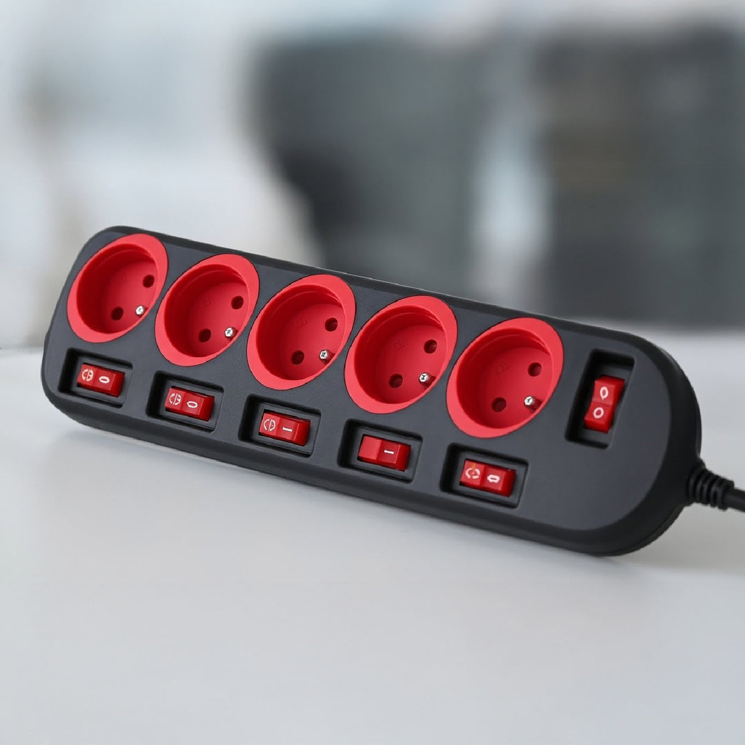 Multiprise Maclean, rallonge 5 prises, avec interrupteurs, 250VAC/10A, 1.5m, MCE204