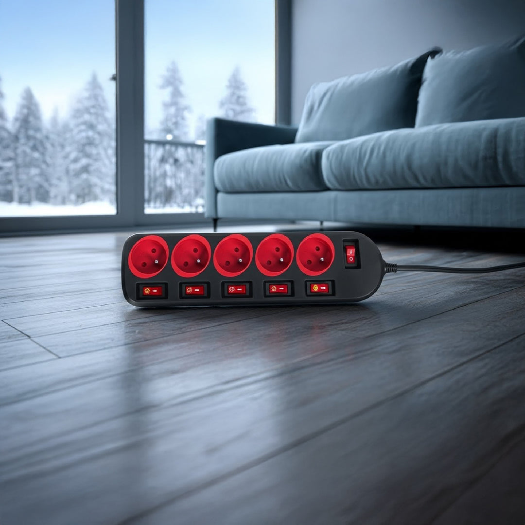 Multiprise Maclean, rallonge 5 prises, avec interrupteurs, 250VAC/10A, 1.5m, MCE204