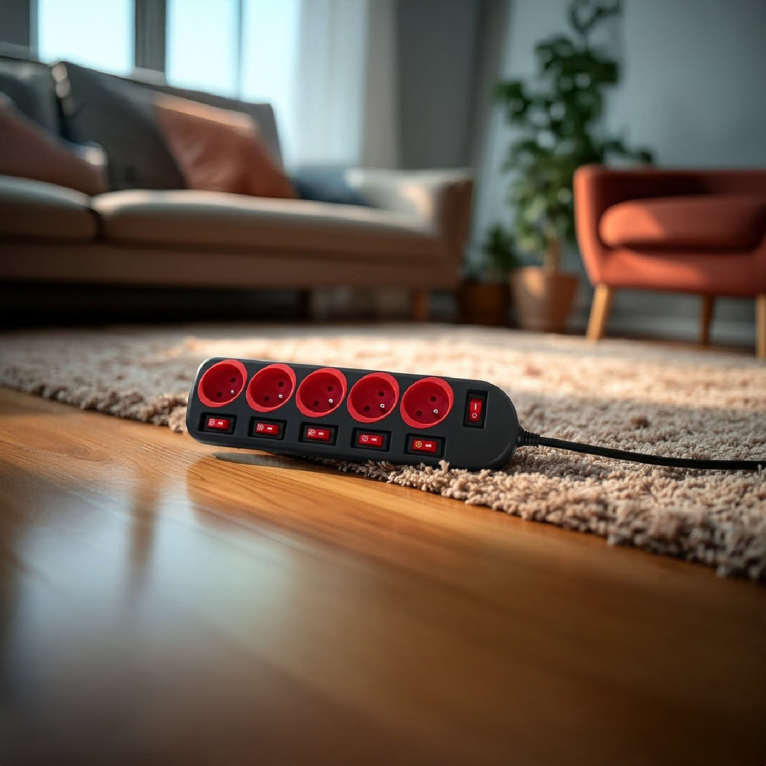 Multiprise Maclean, rallonge 5 prises, avec interrupteurs, 250VAC/10A, 1.5m, MCE204