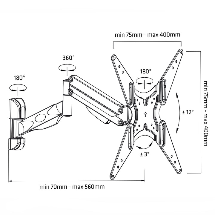 Gasveer Roterende TV-muurbeugel voor LCD-, LED- en plasmaschermen 32-55" 22 kg 2 armen Maclean-beugels MC-784