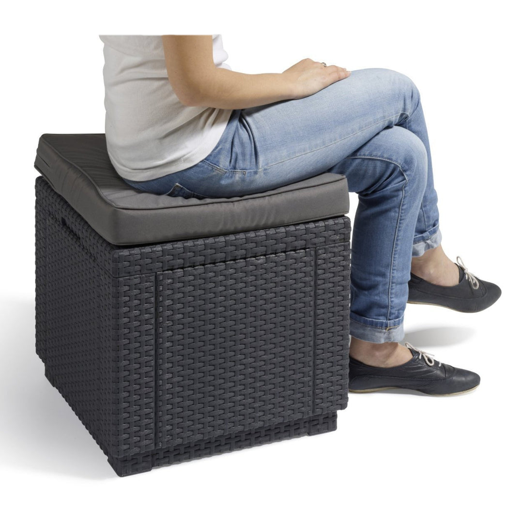 Ottoman tafel met kussen en geïntegreerde opbergruimte - Grafiet geweven rotan imitatie ALLIBERT JARDIN grafiet