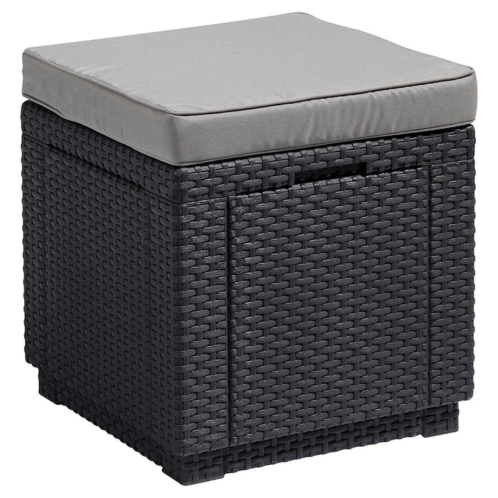 Ottoman tafel met kussen en geïntegreerde opbergruimte - Grafiet geweven rotan imitatie ALLIBERT JARDIN grafiet