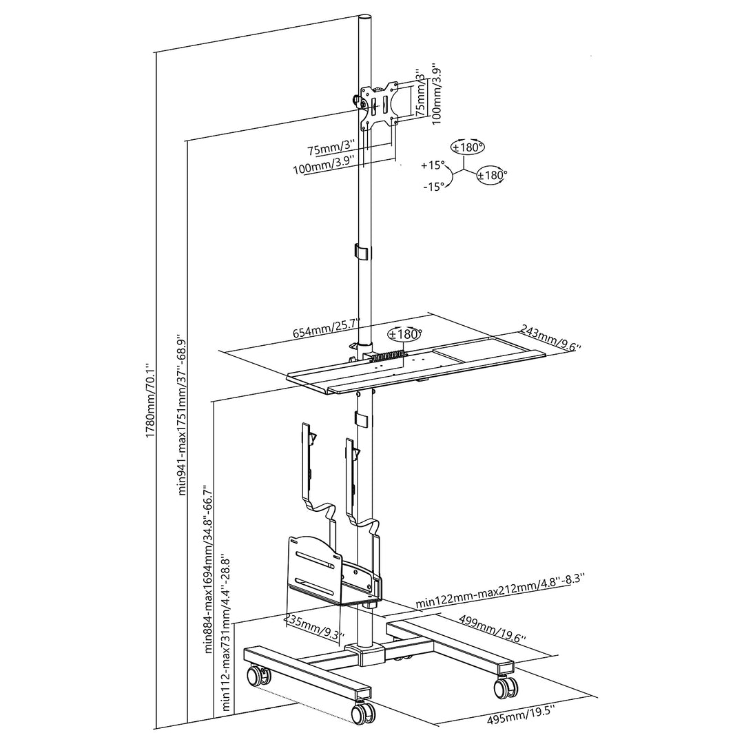 Maclean Brackets MC-793 rollend meubilair - TV/schermsteun