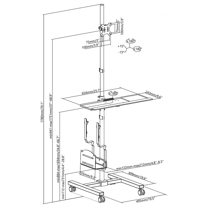 Meubles à roulettes Maclean Brackets MC-793 - support pour TV/écran