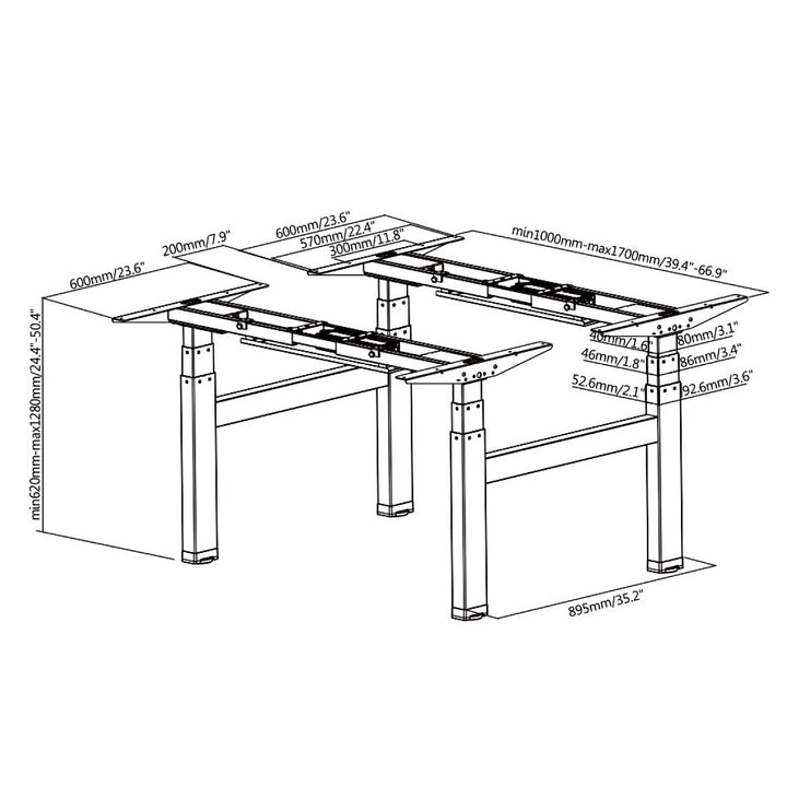 Maclean MC-794 zit-sta bureau met dubbel frame en elektrische hoogteverstelling