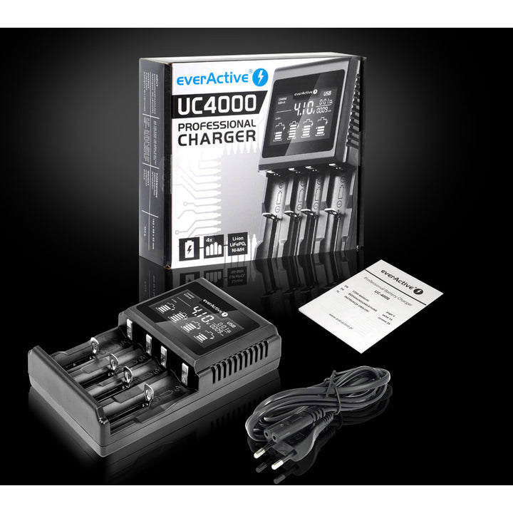 Chargeur pour batteries rechargeables cylindriques Li-ion et Ni-MH everActive UC-4000