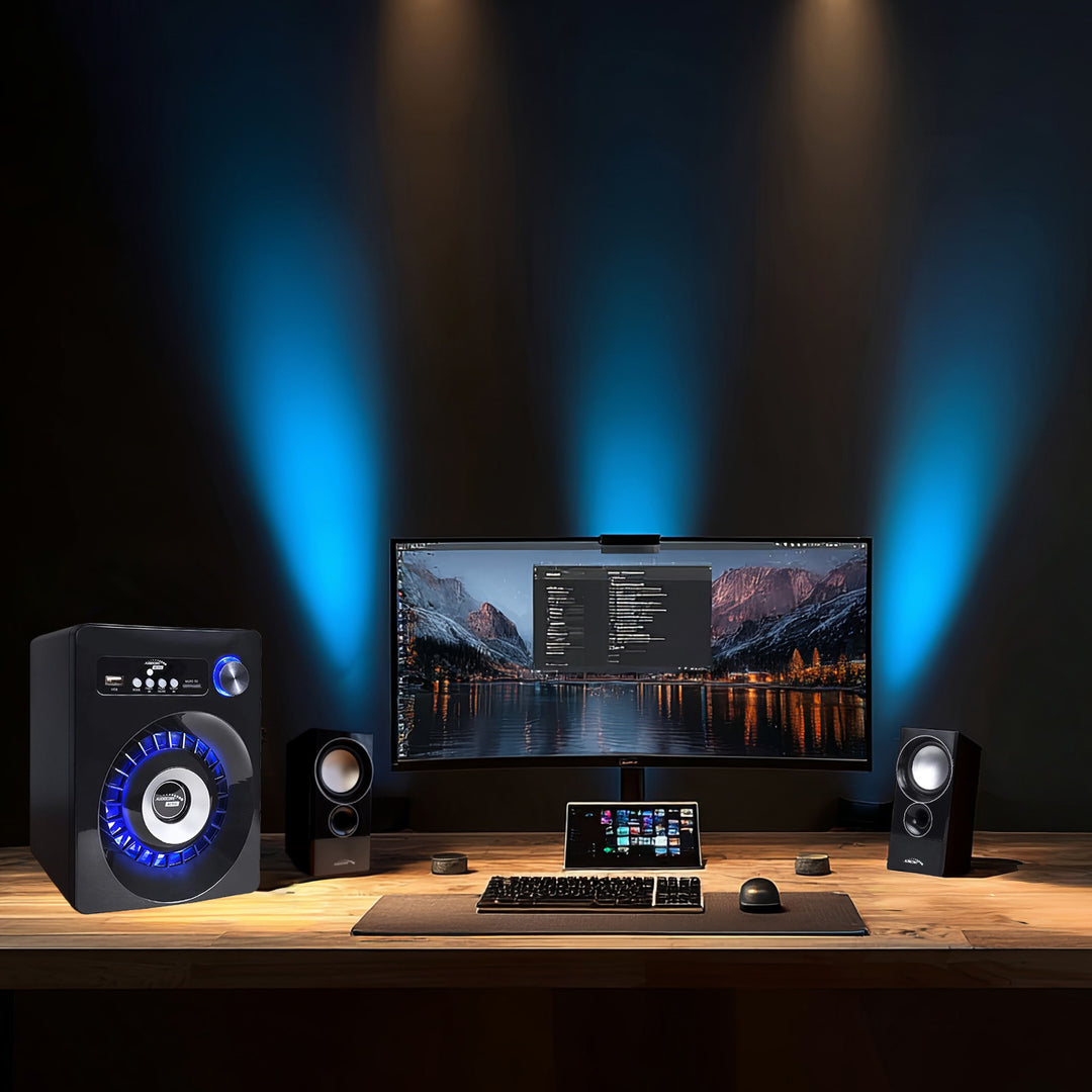 Een set Bluetooth 2.1-luidsprekers FM-radio, TF-kaartingang, AUX, USB-voeding Audiocore AC910