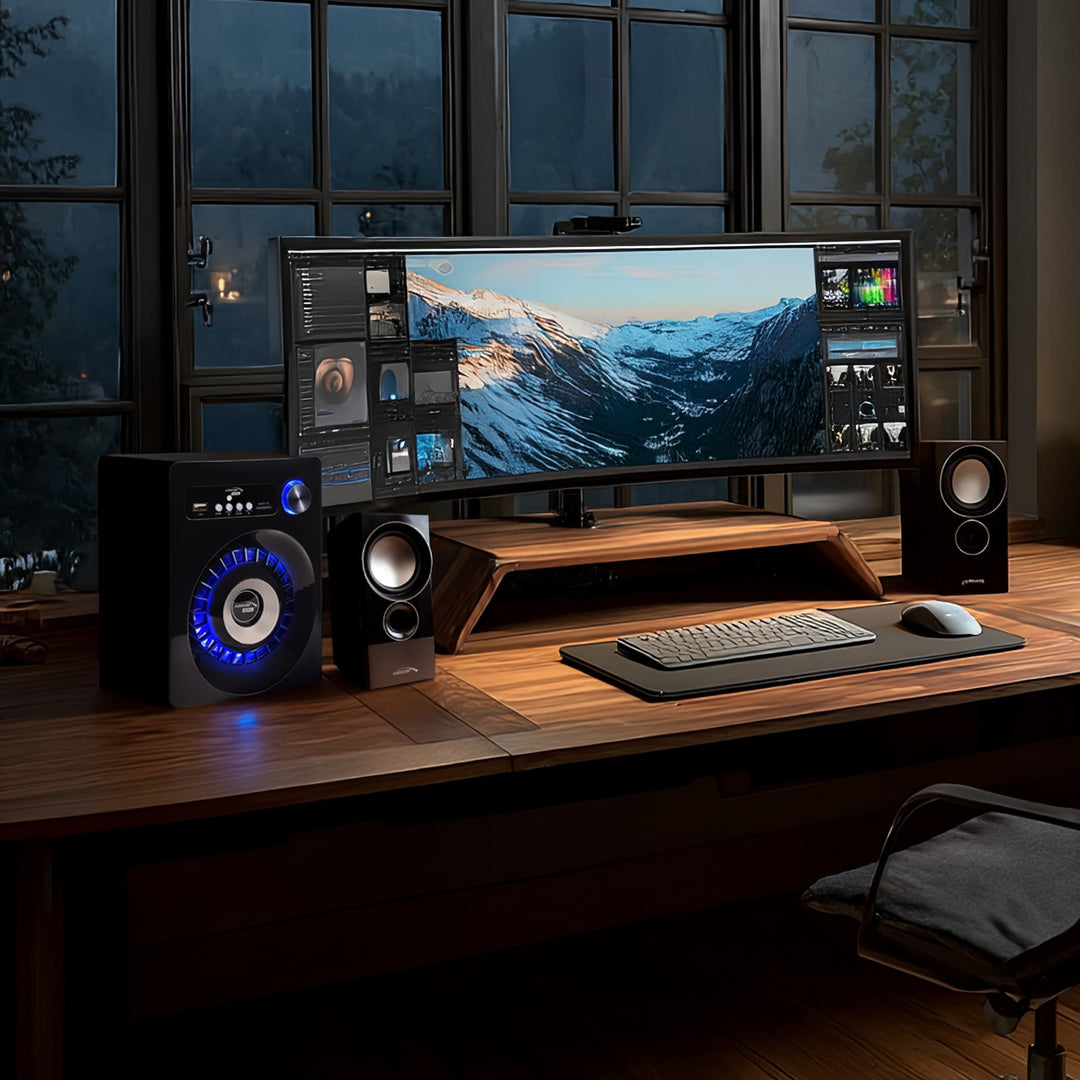 Een set Bluetooth 2.1-luidsprekers FM-radio, TF-kaartingang, AUX, USB-voeding Audiocore AC910