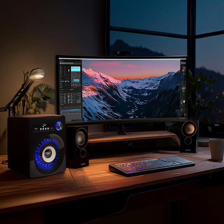 Een set Bluetooth 2.1-luidsprekers FM-radio, TF-kaartingang, AUX, USB-voeding Audiocore AC910