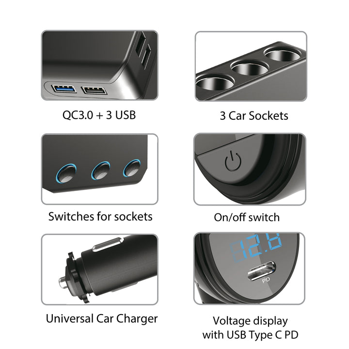 Sigarettenaanstekeradapter 12-24V 4xUSB PD QC Maclean MCE218