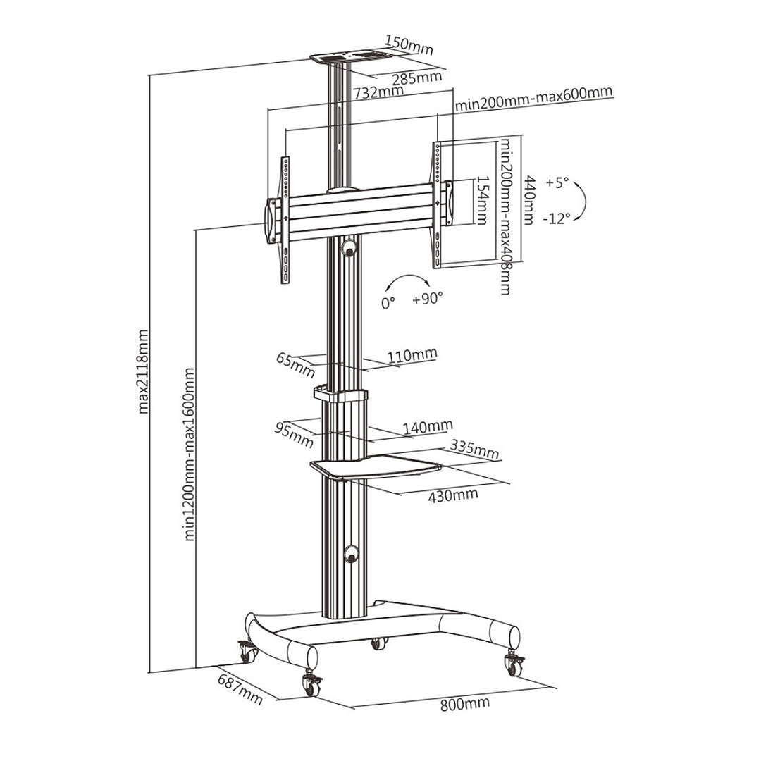 Universele beugel voor televisies met verstelbare hoogte max 70" maximale belasting 50 kg max VESA 600x400 Maclean Brackets MC-801