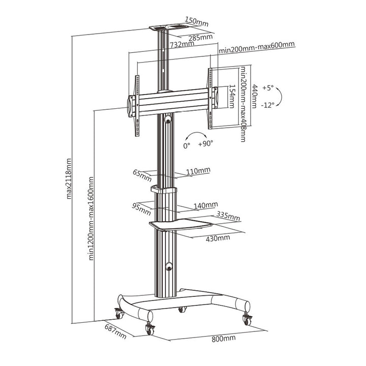 Universele beugel voor televisies met verstelbare hoogte max 70" maximale belasting 50 kg max VESA 600x400 Maclean Brackets MC-801