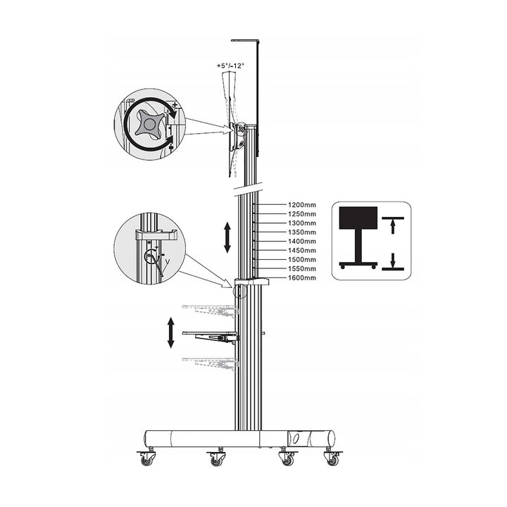 Support universel pour téléviseurs  avec hauteur réglable max 70" charge maximale 50 kg max VESA 600x400 Maclean Brackets MC-801