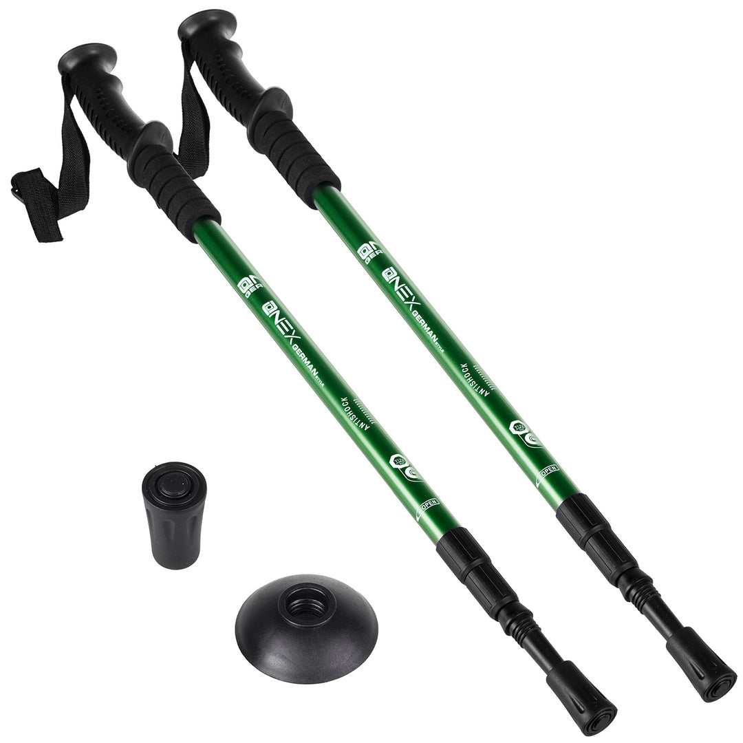 Bâtons de marche nordique en aluminium, télescopiques, 65-135 cm, verts