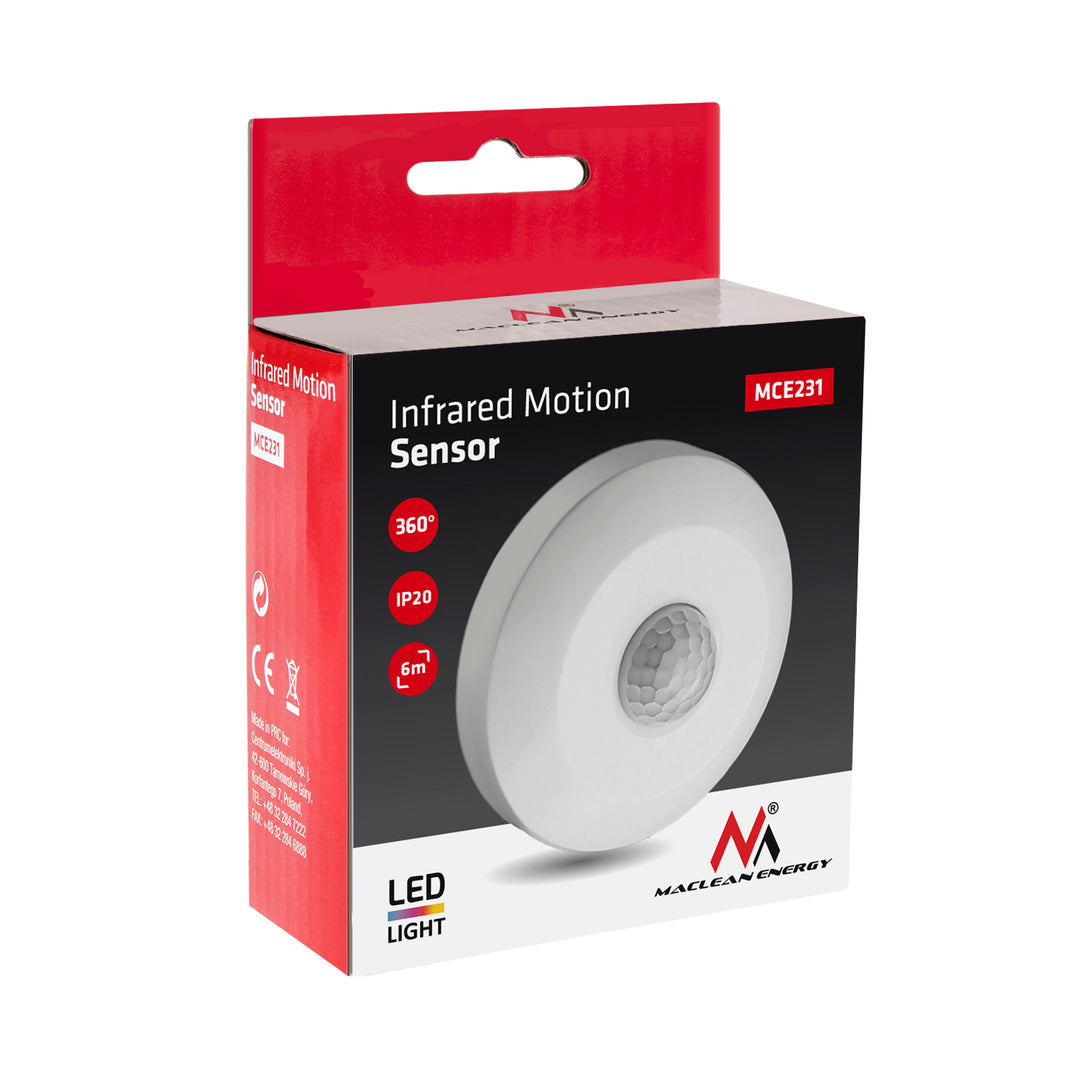 360° PIR-bewegingsmelder Bereik tot 6 m LED IP20 Maclean MCE231