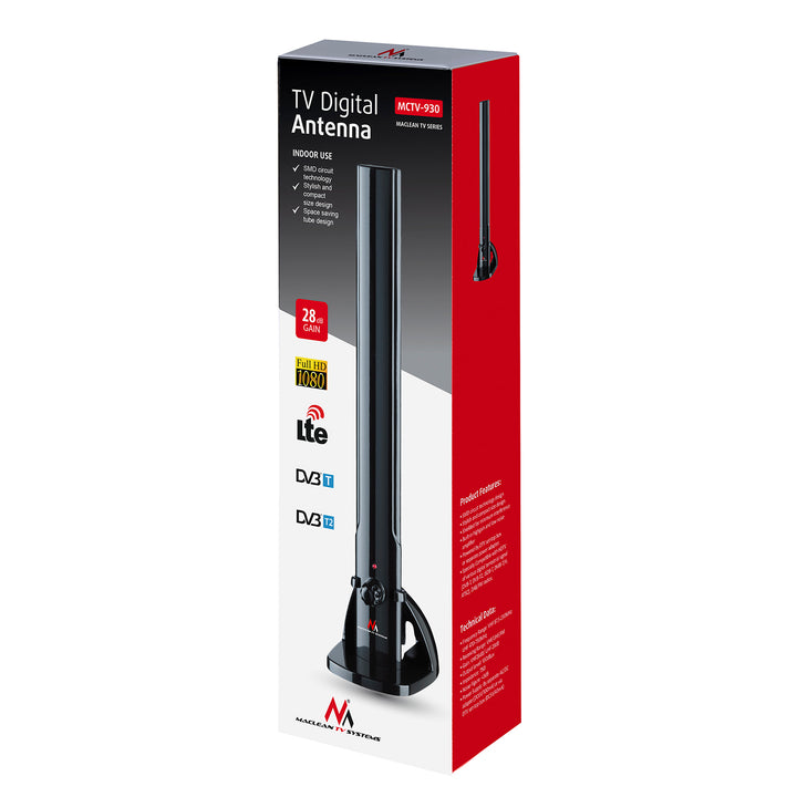 Maclean MCTV-930 TV-antenne voor binnen HDTV-radioantenne DVB-T2 DVB-T2 HEVC DAB FM-versterker 100dBμV Digital Terrestrial