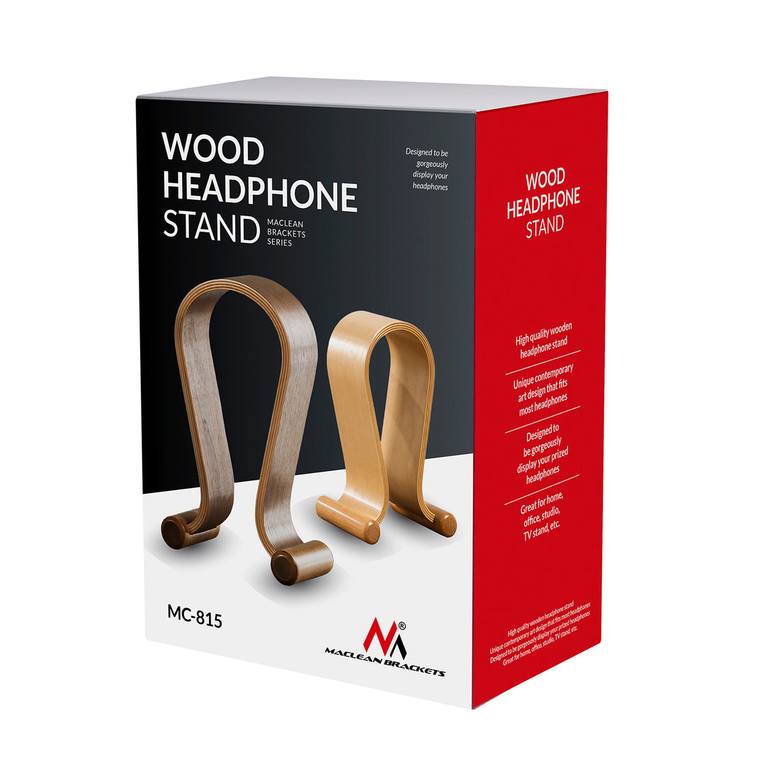 Support pour casque bois, couleur noisette, design moderne Maclean MC-815W