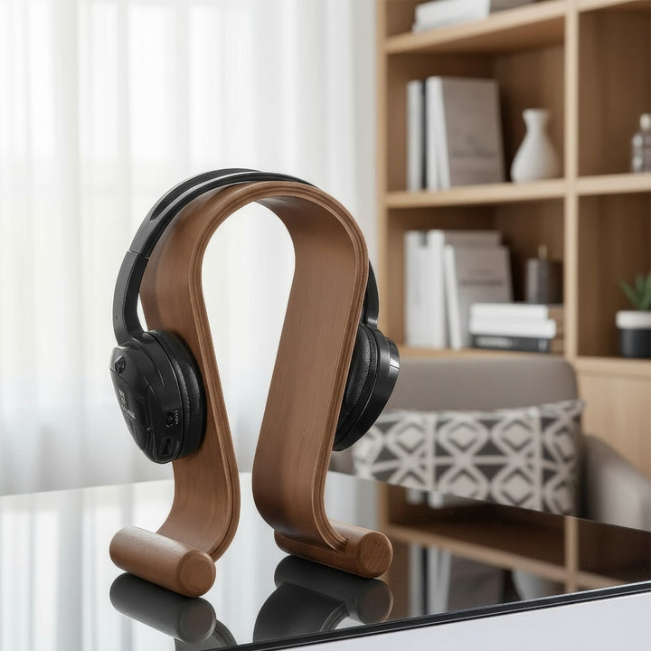 Support pour casque bois, couleur noisette, design moderne Maclean MC-815W