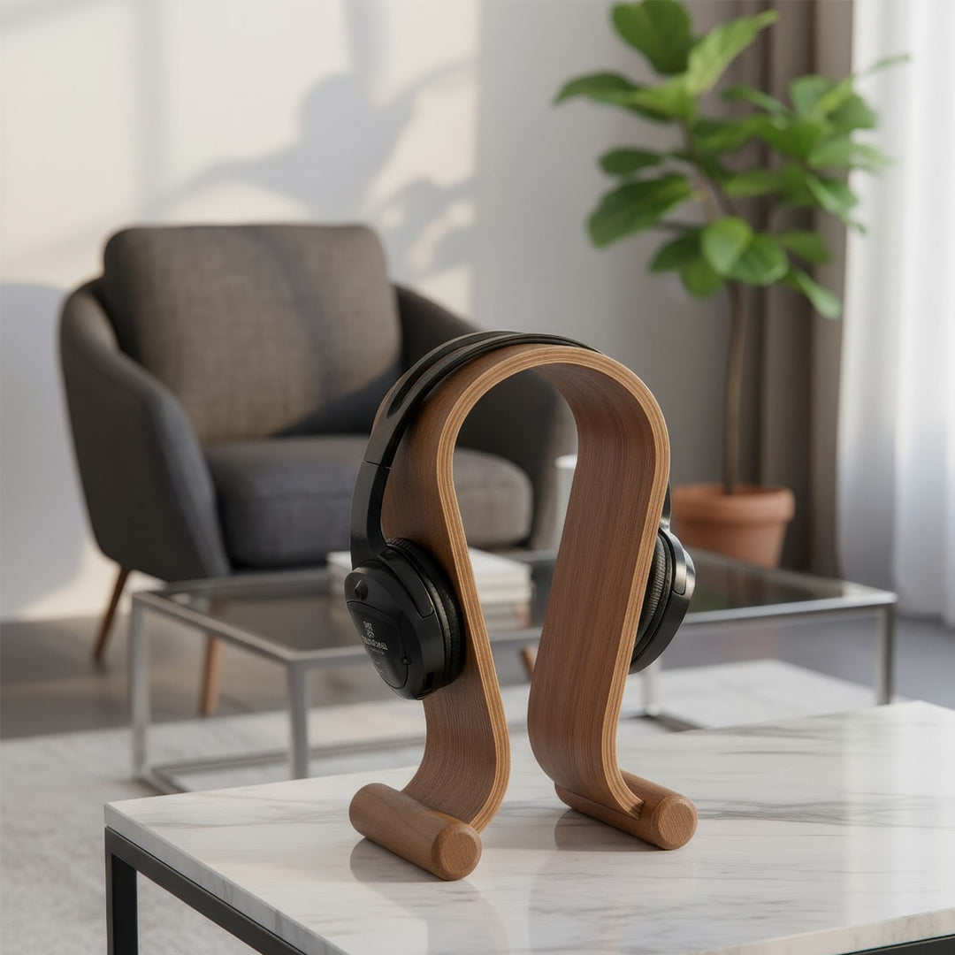 Support pour casque bois, couleur noisette, design moderne Maclean MC-815W