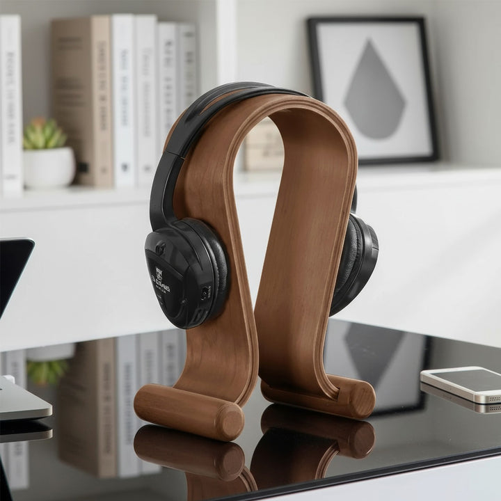 Support pour casque bois, couleur noisette, design moderne Maclean MC-815W
