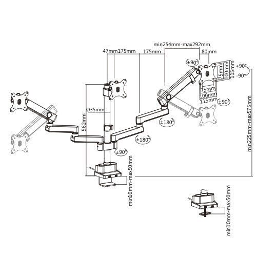 Ondersteuning voor 3 PC-schermen voor kantoor via VESA-klem 75x75 100x100 17-27" Maclean MC-811