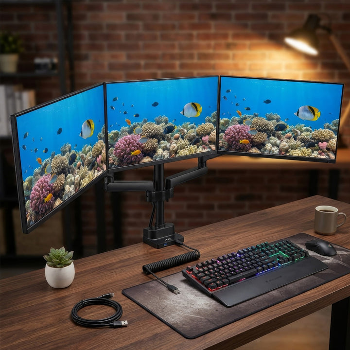 Ondersteuning voor 3 PC-schermen voor kantoor via VESA-klem 75x75 100x100 17-27" Maclean MC-811