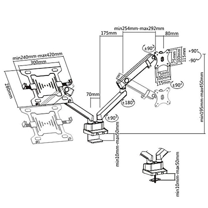 Dubbele schermhouder voor monitor en laptop VESA 75x75 100x100 17"-32" Maclean MC-813