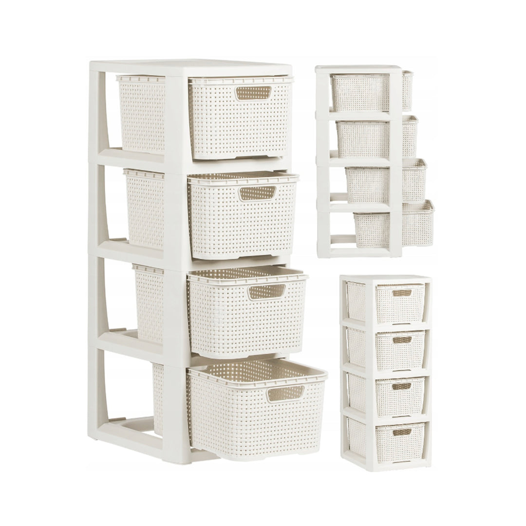 Etagère avec 4 paniers blanc antique, haute qualité BranQ